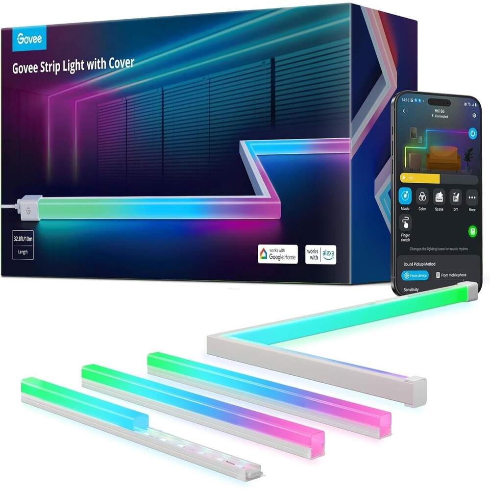 Govee RGBIC LED Strip Lights 32.8ft w Covers Smart Lights with APP Control H61B6